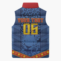 Custom DR Congo Football Sleeveless Puffer Jacket Leopard Jaguar Tribal Pattern With Flags