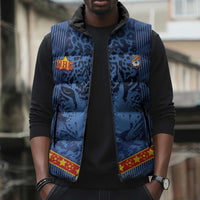 Custom DR Congo Football Sleeveless Puffer Jacket Leopard Jaguar Tribal Pattern With Flags