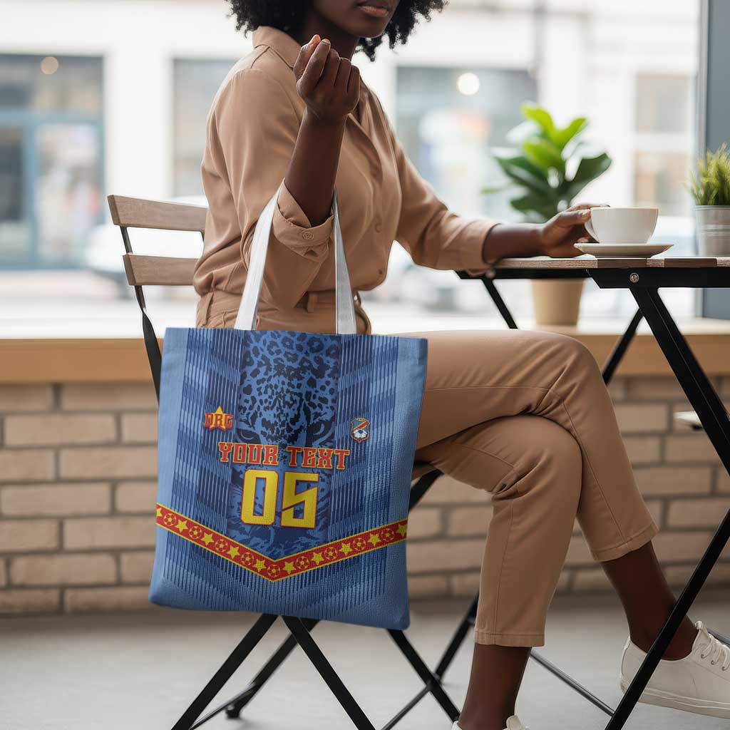 Custom DR Congo Football Tote Bag Leopard Jaguar Tribal Pattern With Flags