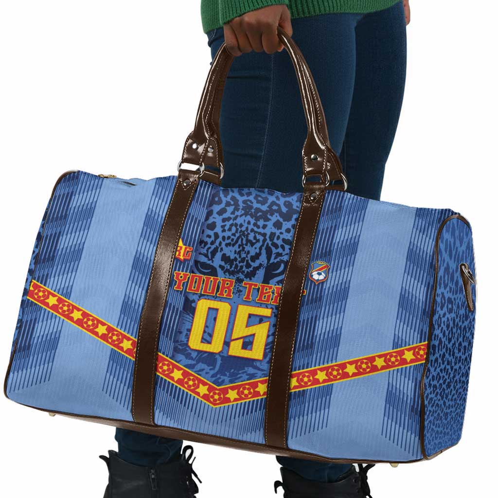 Custom DR Congo Football Travel Bag Leopard Jaguar Tribal Pattern With Flags