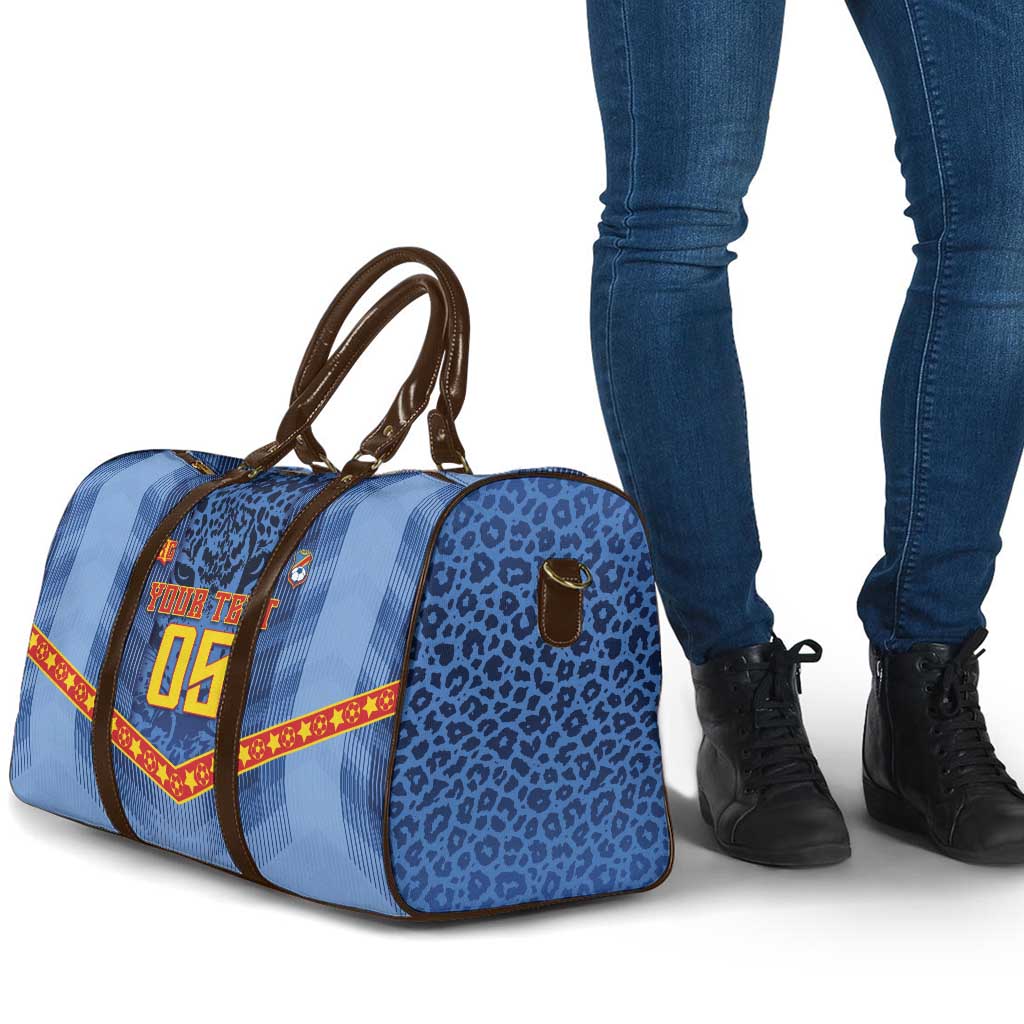 Custom DR Congo Football Travel Bag Leopard Jaguar Tribal Pattern With Flags