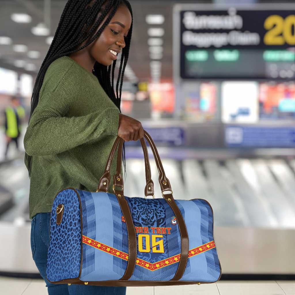 Custom DR Congo Football Travel Bag Leopard Jaguar Tribal Pattern With Flags