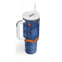 Custom DR Congo Football Tumbler With Handle Leopard Jaguar Tribal Pattern With Flags