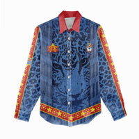 Custom DR Congo Football Women Casual Shirt Leopard Jaguar Tribal Pattern With Flags