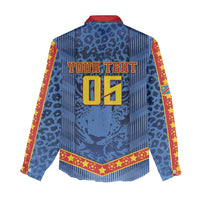 Custom DR Congo Football Women Casual Shirt Leopard Jaguar Tribal Pattern With Flags