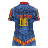 Custom DR Congo Football Women Polo Shirt Leopard Jaguar Tribal Pattern With Flags