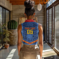 Custom DR Congo Football Women Sleeveless Polo Shirt Leopard Jaguar Tribal Pattern With Flags