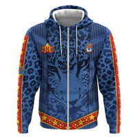 Custom DR Congo Football Zip Hoodie Leopard Jaguar Tribal Pattern With Flags