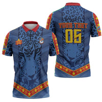 Custom DR Congo Football Zipper Polo Shirt Leopard Jaguar Tribal Pattern With Flags