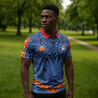 Custom DR Congo Football Zipper Polo Shirt Leopard Jaguar Tribal Pattern With Flags