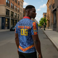 Custom DR Congo Football Zipper Polo Shirt Leopard Jaguar Tribal Pattern With Flags