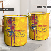 Custom Colombia Football Laundry Basket Tropical Orchid Floral Pattern With Coat Of Arms
