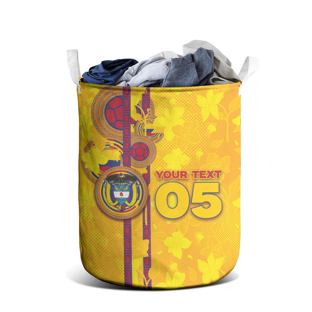 Custom Colombia Football Laundry Basket Tropical Orchid Floral Pattern With Coat Of Arms