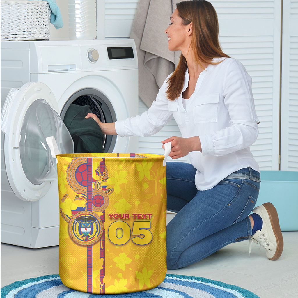 Custom Colombia Football Laundry Basket Tropical Orchid Floral Pattern With Coat Of Arms
