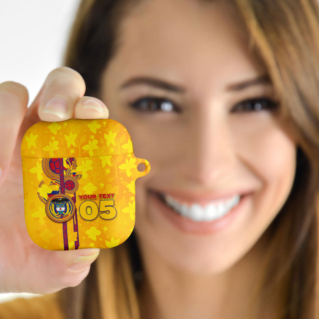 Custom Colombia Football AirPods Case Tropical Orchid Floral Pattern With Coat Of Arms