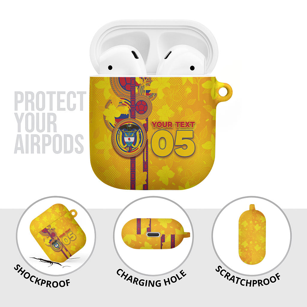Custom Colombia Football AirPods Case Tropical Orchid Floral Pattern With Coat Of Arms