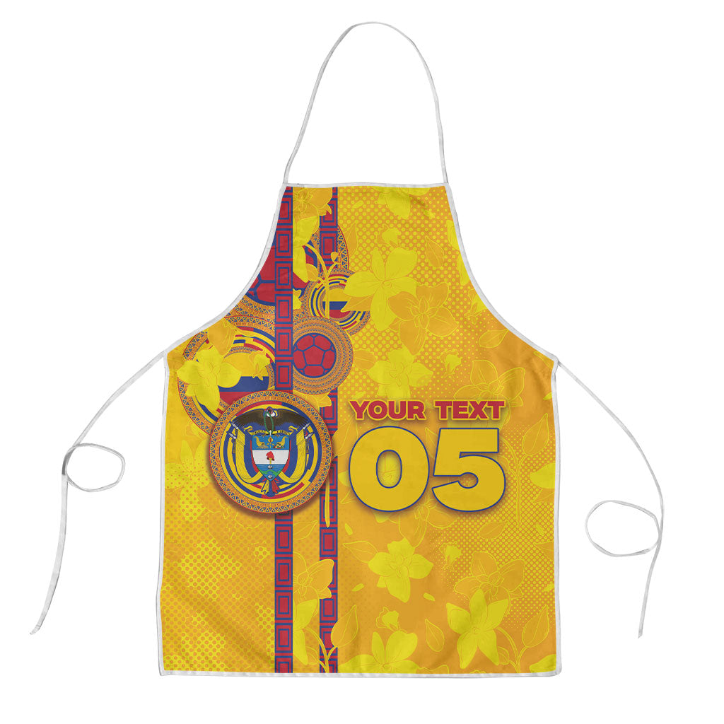 Custom Colombia Football Apron Tropical Orchid Floral Pattern With Coat Of Arms