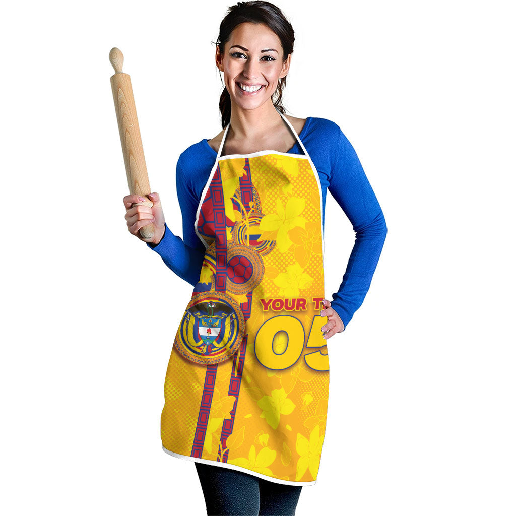 Custom Colombia Football Apron Tropical Orchid Floral Pattern With Coat Of Arms