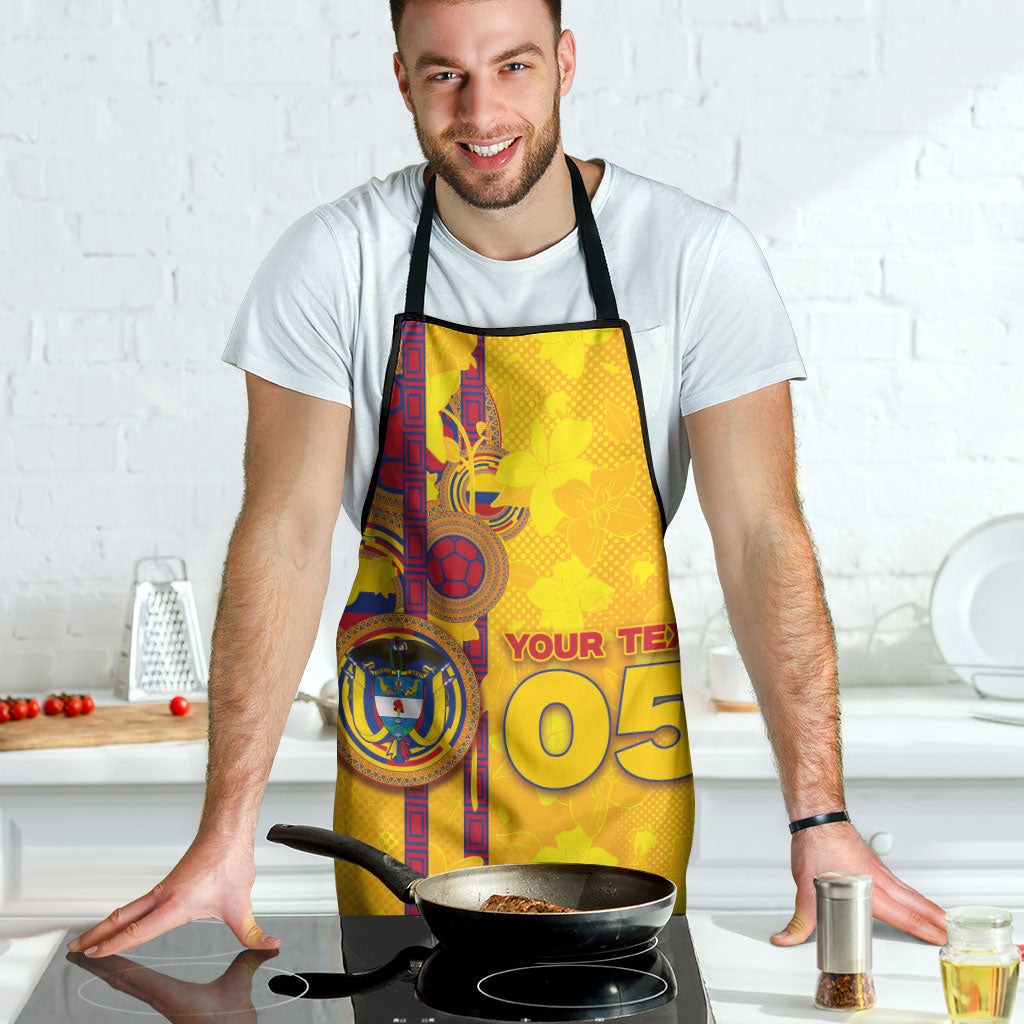 Custom Colombia Football Apron Tropical Orchid Floral Pattern With Coat Of Arms