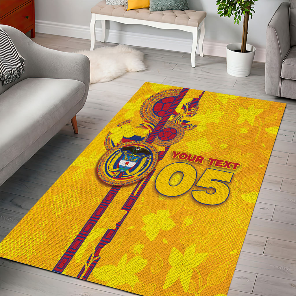 Custom Colombia Football Area Rug Tropical Orchid Floral Pattern With Coat Of Arms