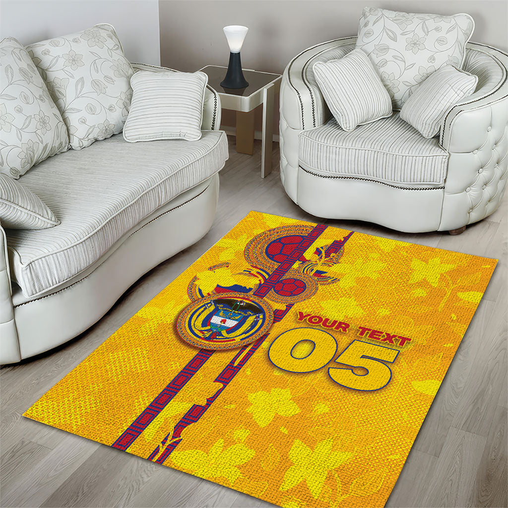 Custom Colombia Football Area Rug Tropical Orchid Floral Pattern With Coat Of Arms