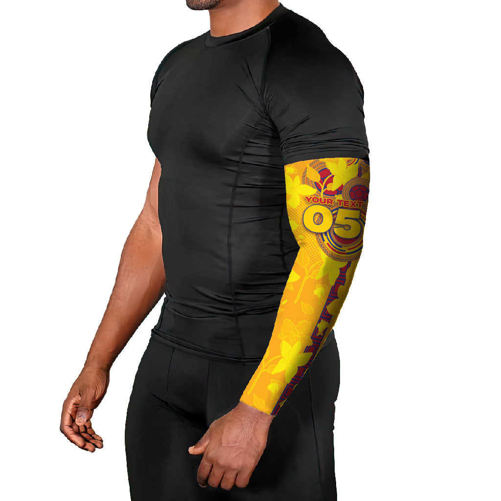 Custom Colombia Football Arm Sleeves Tropical Orchid Floral Pattern With Coat Of Arms