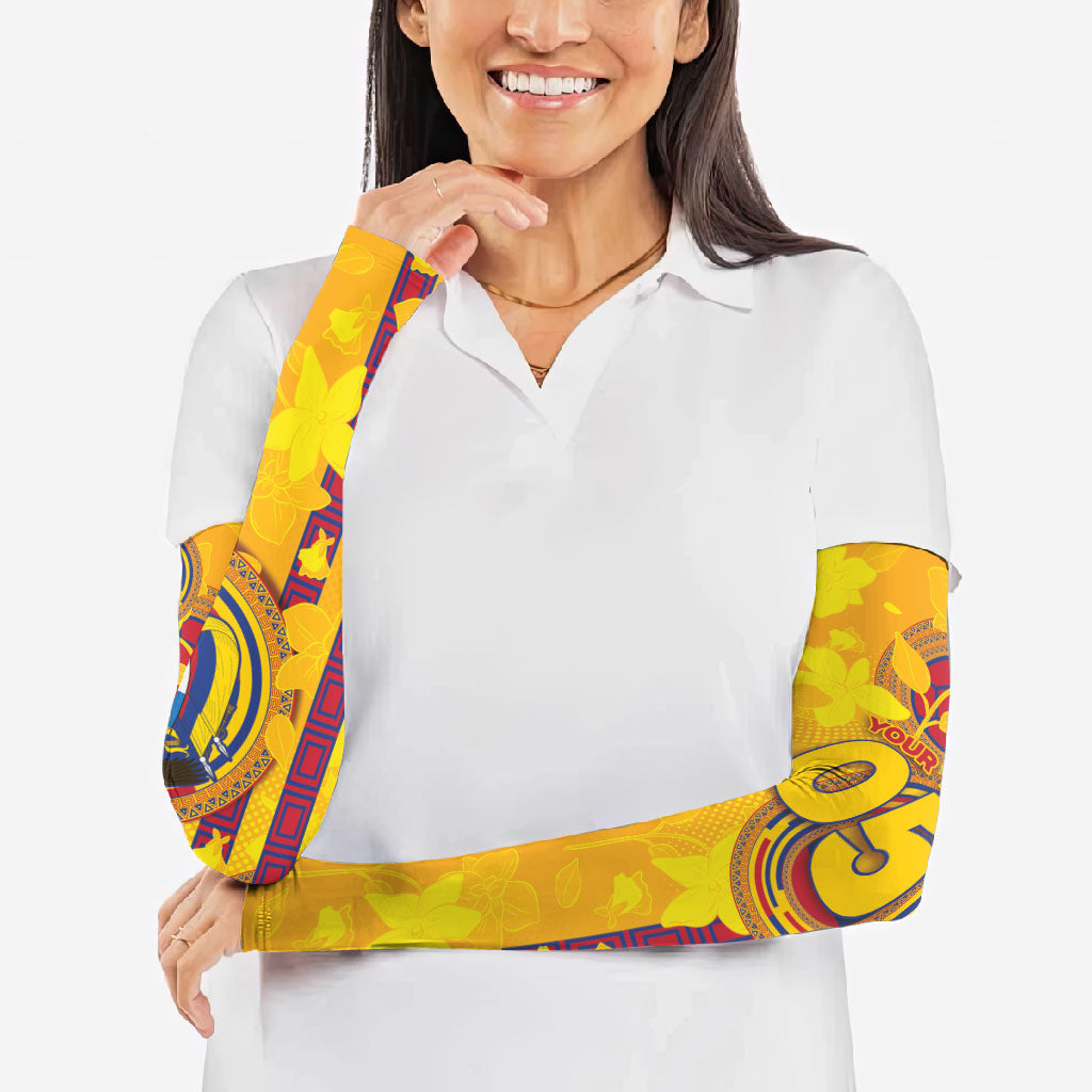 Custom Colombia Football Arm Sleeves Tropical Orchid Floral Pattern With Coat Of Arms
