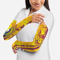 Custom Colombia Football Arm Sleeves Tropical Orchid Floral Pattern With Coat Of Arms