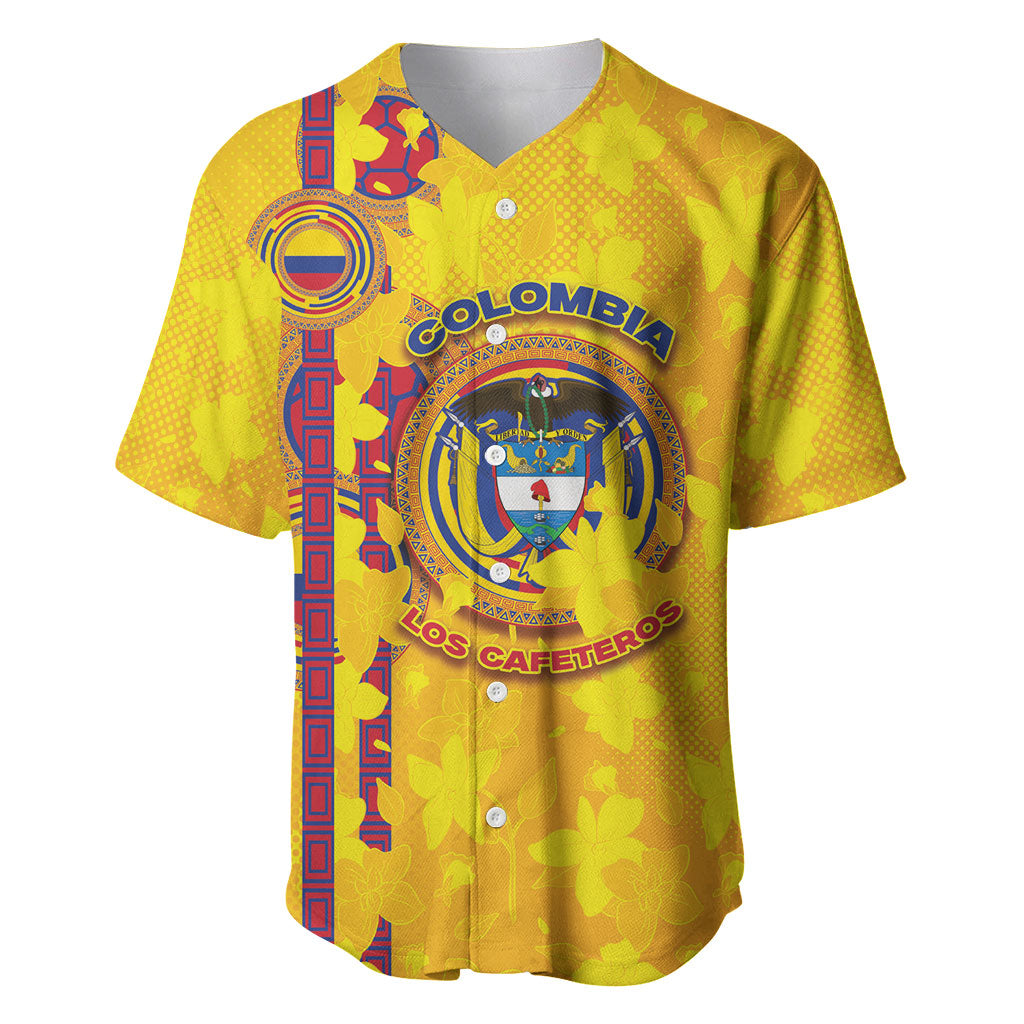 Custom Colombia Football Baseball Jersey Tropical Orchid Floral Pattern With Coat Of Arms