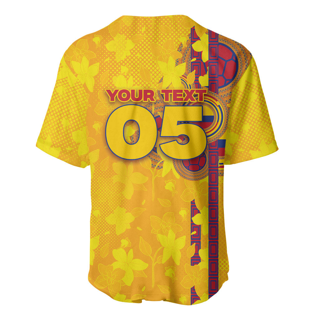 Custom Colombia Football Baseball Jersey Tropical Orchid Floral Pattern With Coat Of Arms