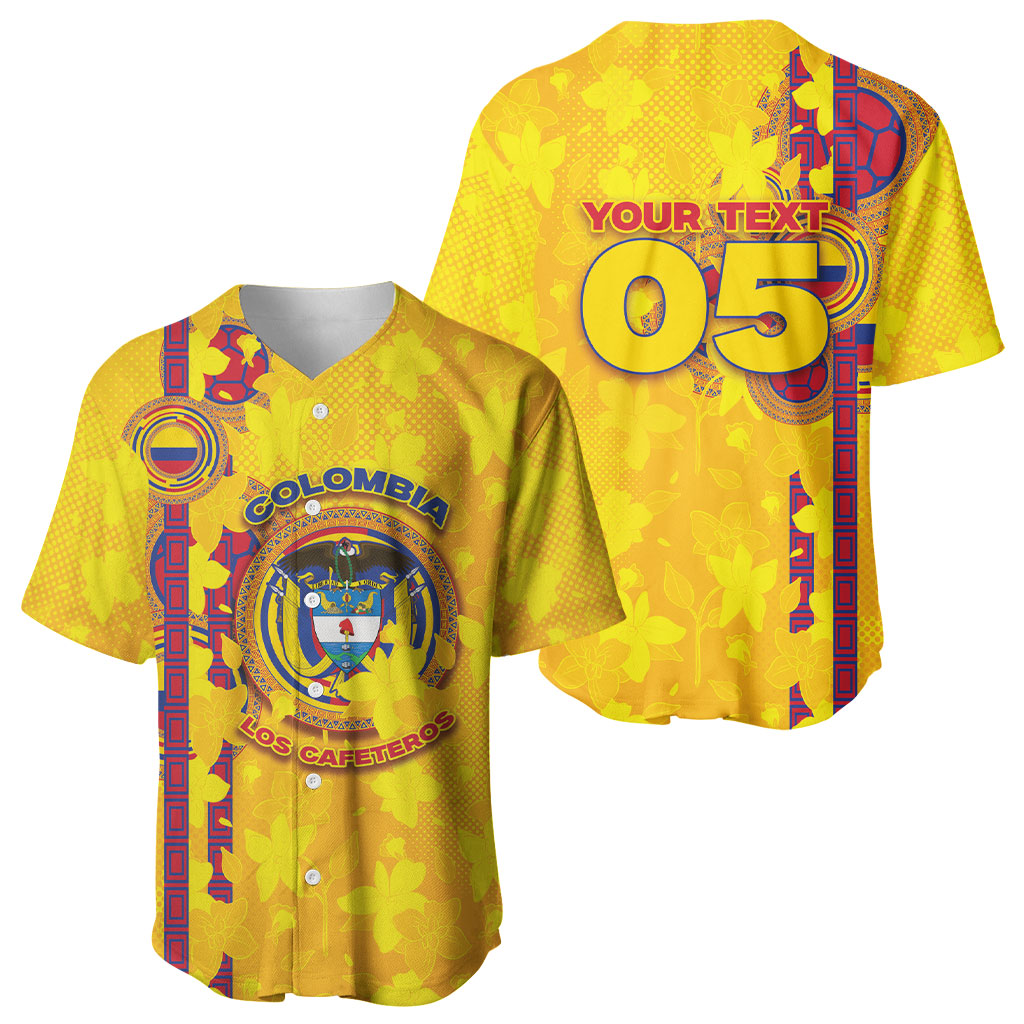 Custom Colombia Football Baseball Jersey Tropical Orchid Floral Pattern With Coat Of Arms