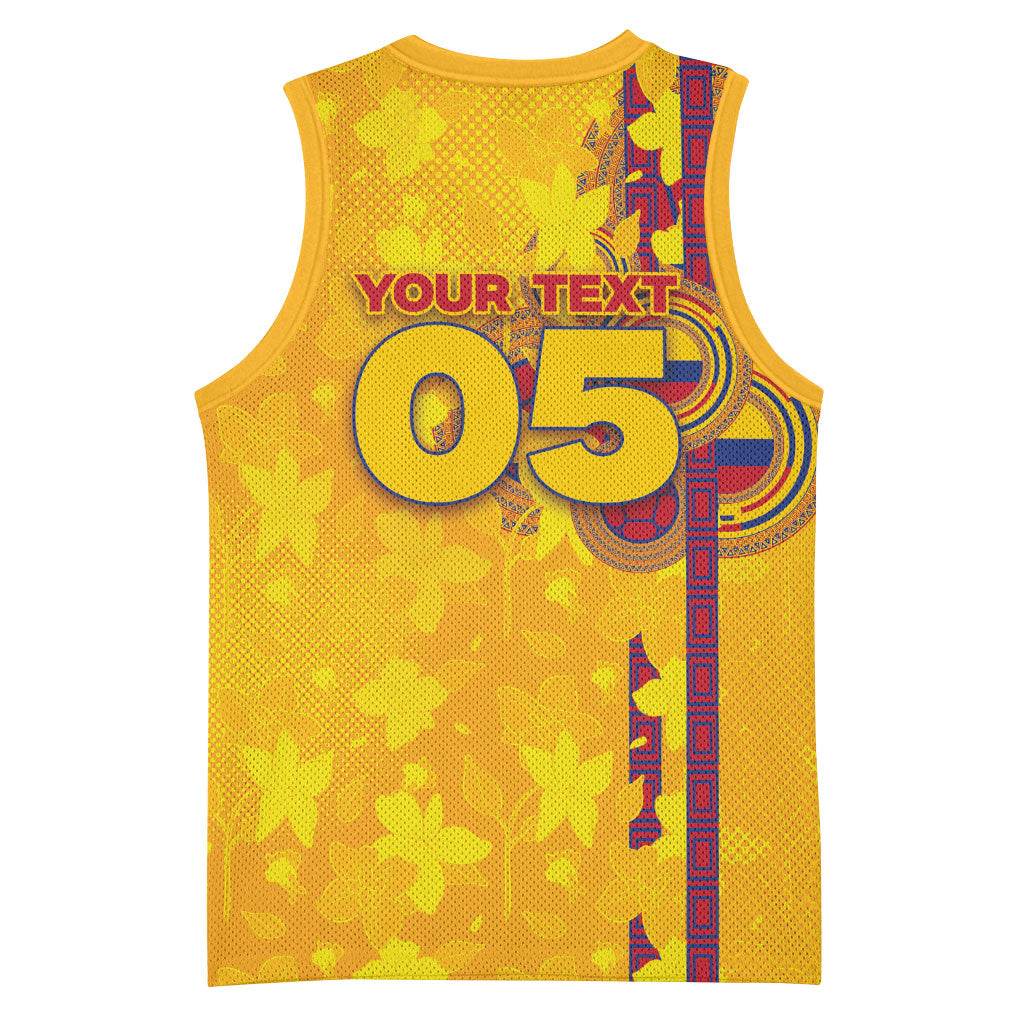 Custom Colombia Football Basketball Jersey Tropical Orchid Floral Pattern With Coat Of Arms