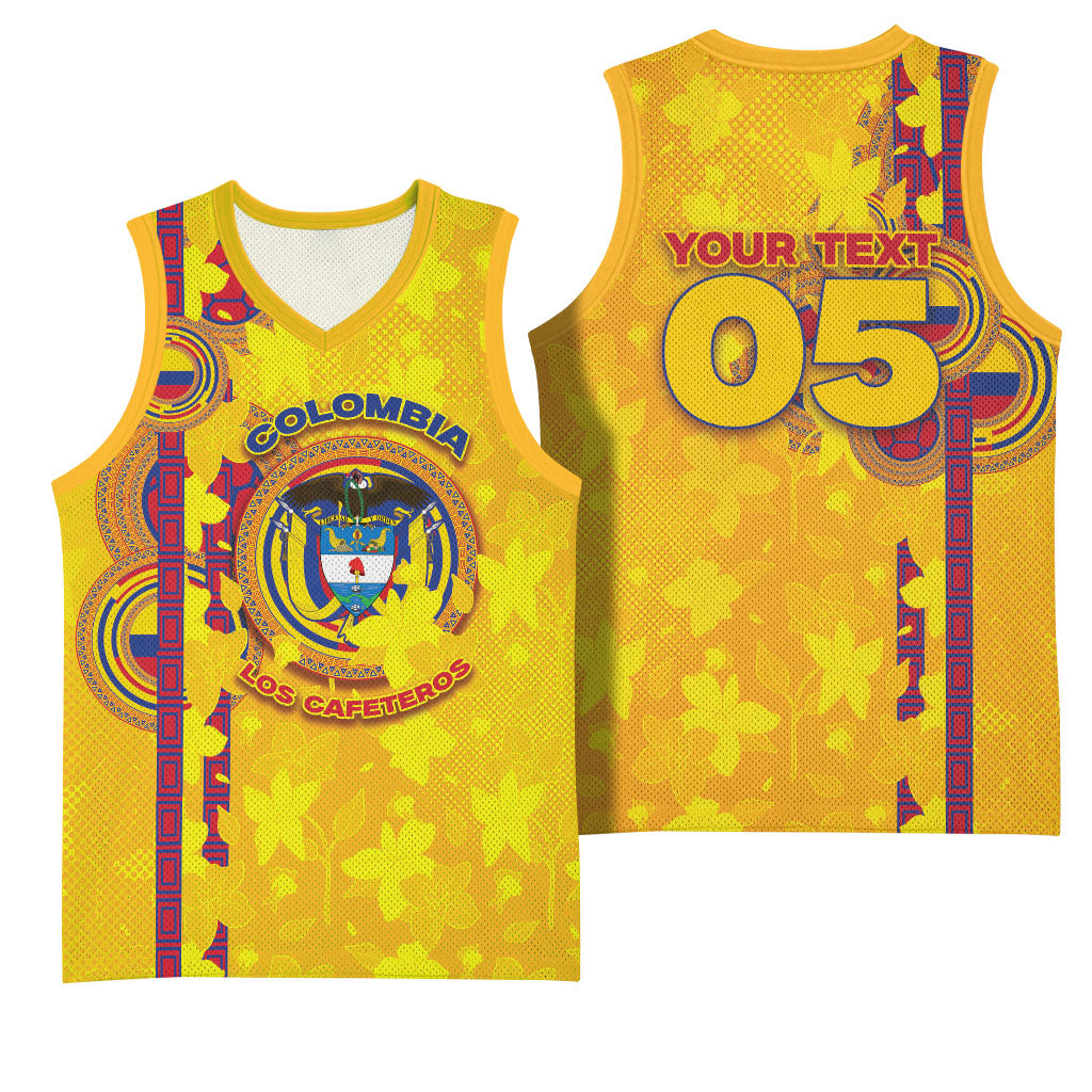 Custom Colombia Football Basketball Jersey Tropical Orchid Floral Pattern With Coat Of Arms