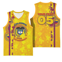 Custom Colombia Football Basketball Jersey Tropical Orchid Floral Pattern With Coat Of Arms