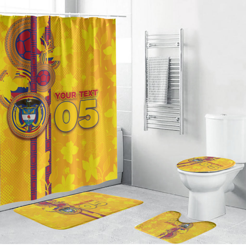 Custom Colombia Football Bathroom Set Tropical Orchid Floral Pattern With Coat Of Arms