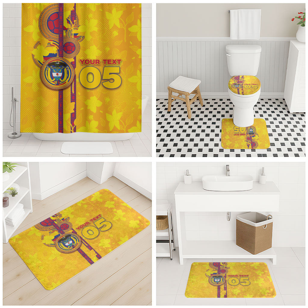 Custom Colombia Football Bathroom Set Tropical Orchid Floral Pattern With Coat Of Arms