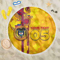 Custom Colombia Football Beach Blanket Tropical Orchid Floral Pattern With Coat Of Arms
