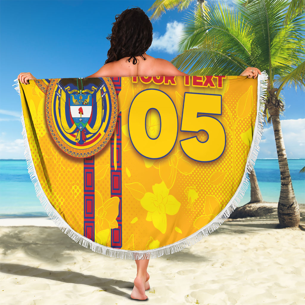 Custom Colombia Football Beach Blanket Tropical Orchid Floral Pattern With Coat Of Arms