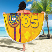 Custom Colombia Football Beach Blanket Tropical Orchid Floral Pattern With Coat Of Arms