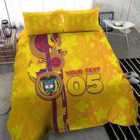 Custom Colombia Football Bedding Set Tropical Orchid Floral Pattern With Coat Of Arms
