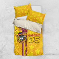 Custom Colombia Football Bedding Set Tropical Orchid Floral Pattern With Coat Of Arms