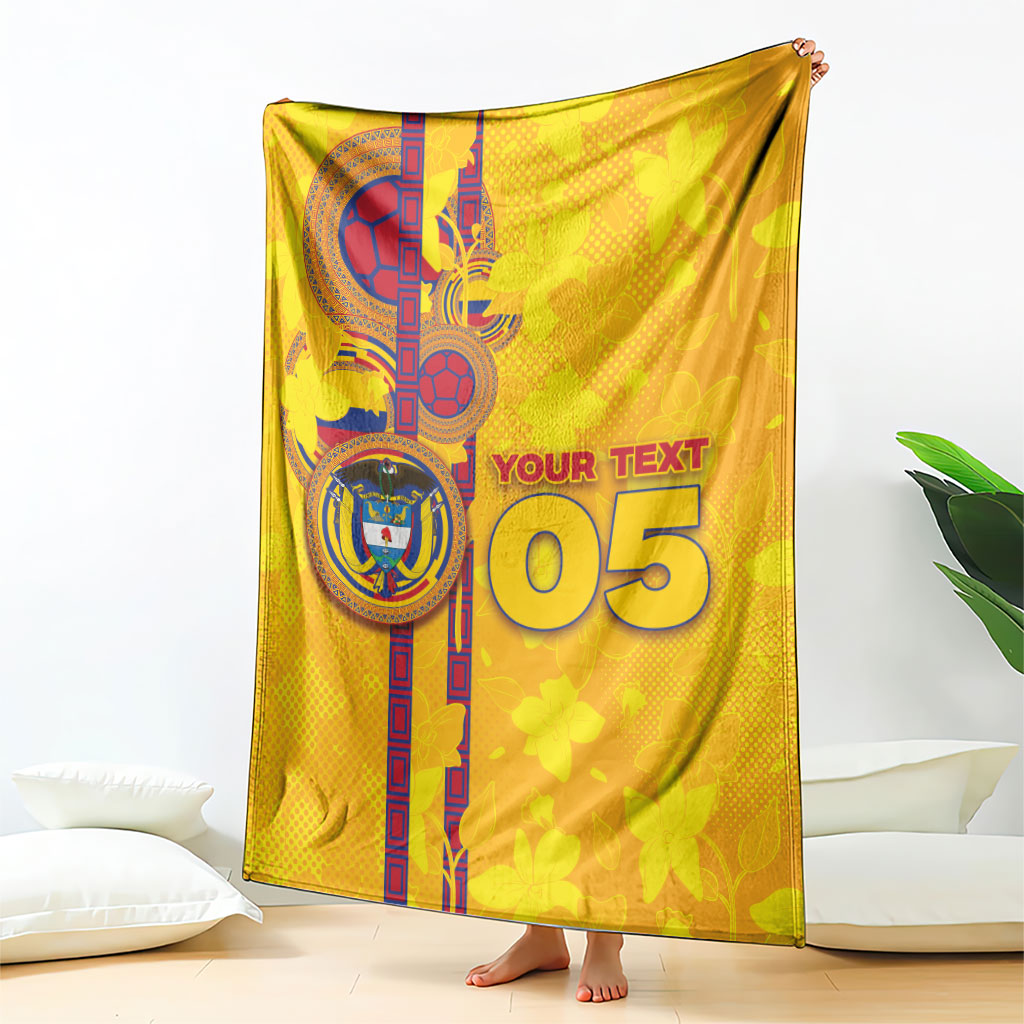 Custom Colombia Football Blanket Tropical Orchid Floral Pattern With Coat Of Arms