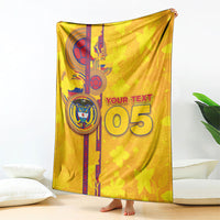 Custom Colombia Football Blanket Tropical Orchid Floral Pattern With Coat Of Arms