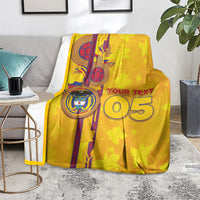 Custom Colombia Football Blanket Tropical Orchid Floral Pattern With Coat Of Arms