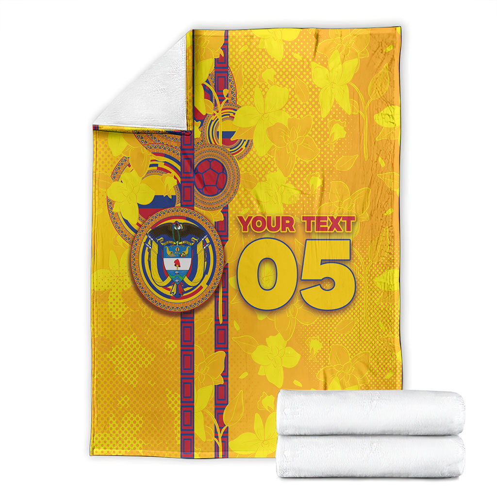 Custom Colombia Football Blanket Tropical Orchid Floral Pattern With Coat Of Arms