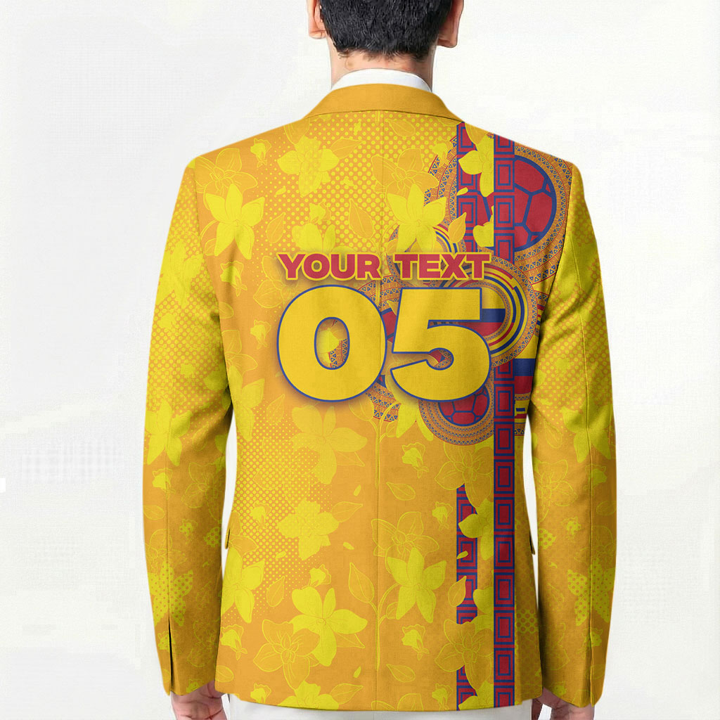 Custom Colombia Football Blazer Tropical Orchid Floral Pattern With Coat Of Arms