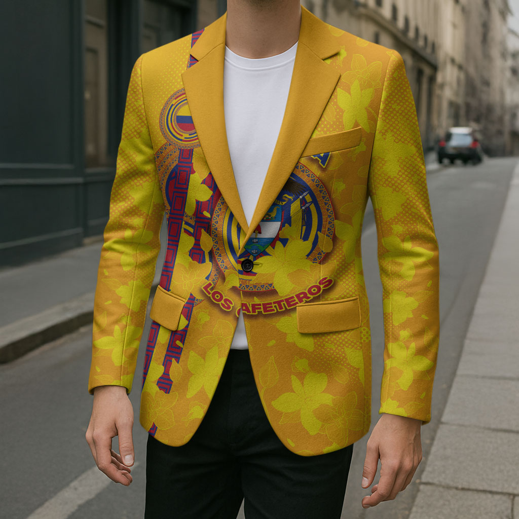 Custom Colombia Football Blazer Tropical Orchid Floral Pattern With Coat Of Arms
