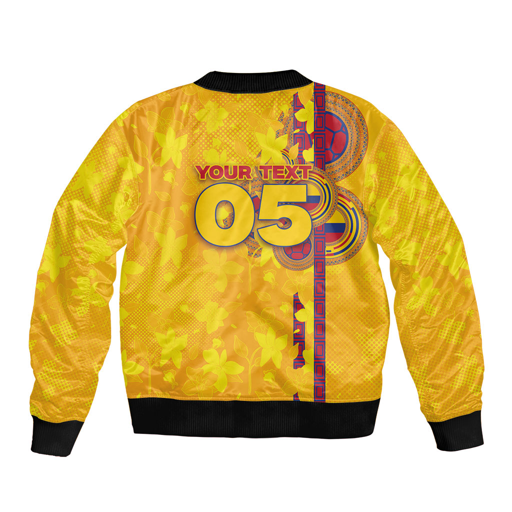 Custom Colombia Football Bomber Jacket Tropical Orchid Floral Pattern With Coat Of Arms
