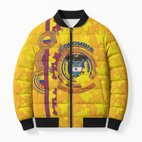 Custom Colombia Football Bomber Puffer Jacket Tropical Orchid Floral Pattern With Coat Of Arms