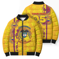 Custom Colombia Football Bomber Puffer Jacket Tropical Orchid Floral Pattern With Coat Of Arms